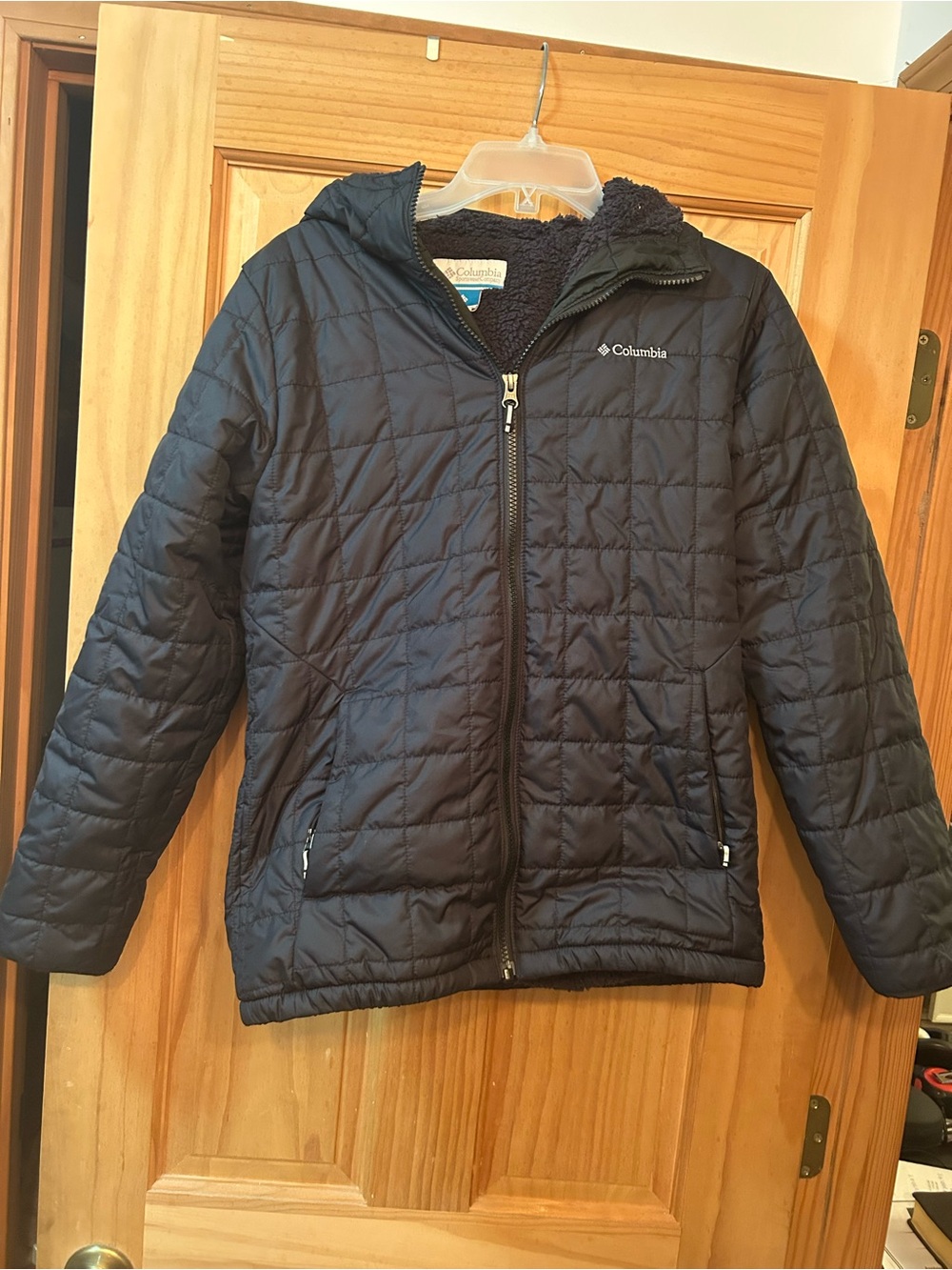 Columbia Youth Black Hooded Puffer Winter Jacket Size Large (14/16)